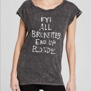 Pam and Gela Graphic Off Shoulder Distressed Grey Blonde T Shirt Size Medium New